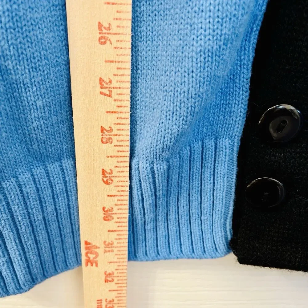 Vtg Varsity Cardigan Sweater L Blue Cheerleader Supply USA Orlon Acrylic Stripes
